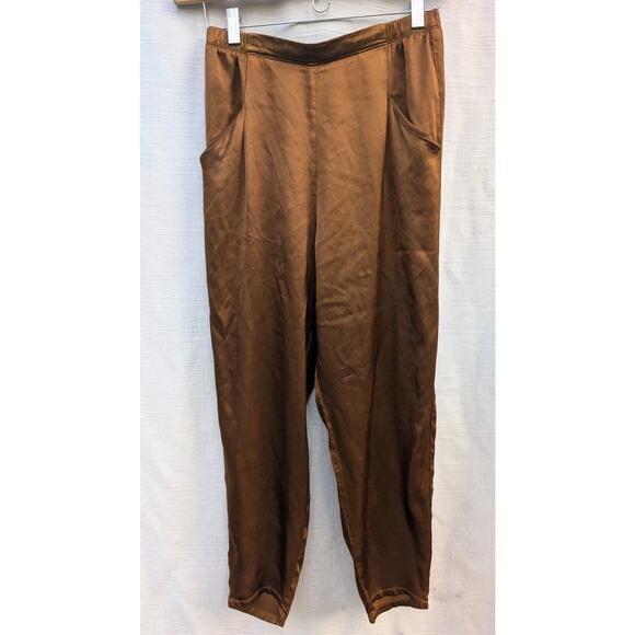 Nation Ltd Womens Madrid Bronze Satin Straight Leg Pull On Pants Sz S Rust Brown - Picture 1 of 10